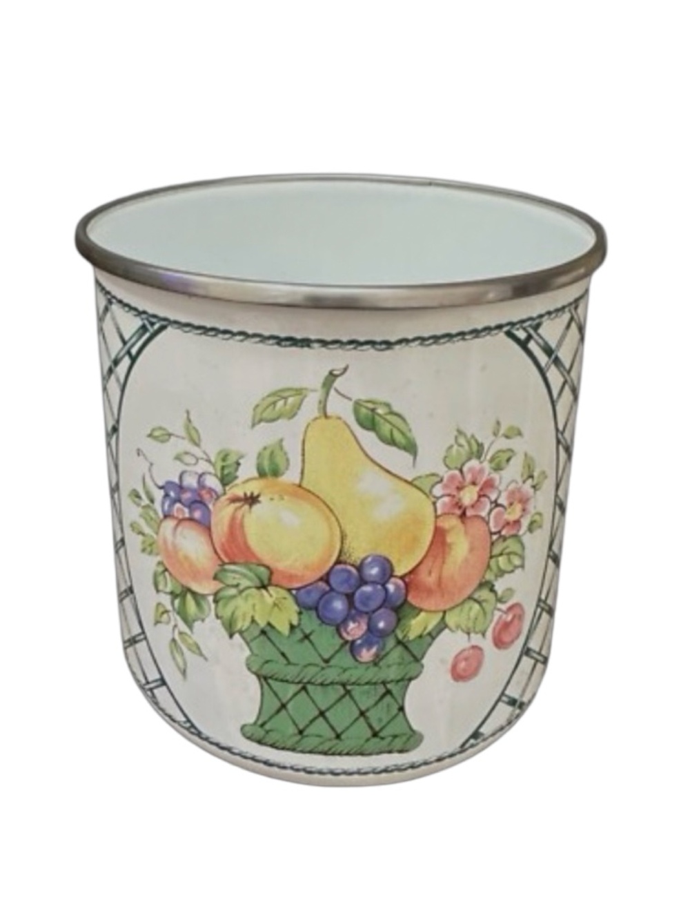 VILLEROY & BOCH Enamel Metal Container 5” Canister Fruit Basket Pattern